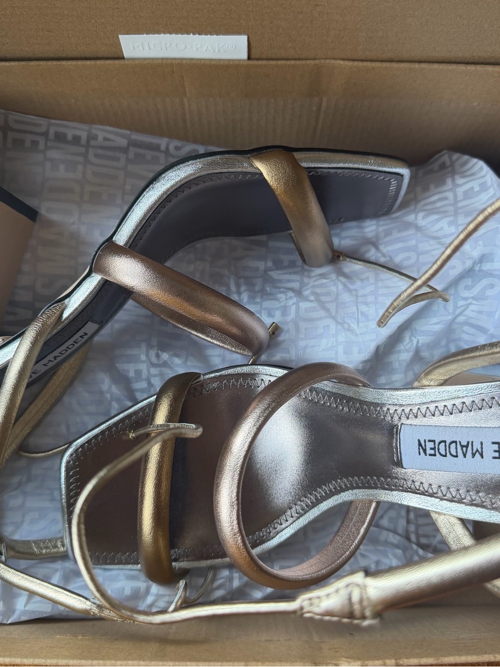 Steve Madden Metallic Gold Strappy Lace-Up Sandals